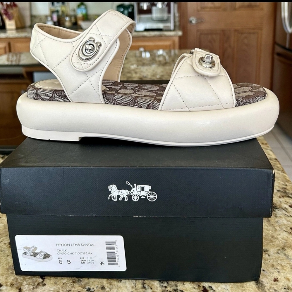 Coach Peyton Double Buckle Flatform sandals Chalk Leather SZ 8 B - Picture 7 of 12